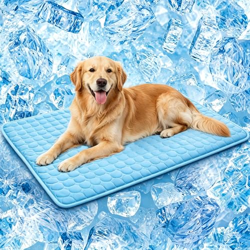 SOMOYA Cooling Mat for Dogs (Q-Max>0.4) Pet Cooling Pads Blanket Sleeping Kennel Mat,Ice Silk Cool Mat Pad Breathable Dog Bed Mats Beach for Large Dogs Cats (Blue, 27x39 in) - color: Blue, size: 27x39 in