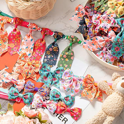 Reginary 100 Pieces Dog Bow Tie Collar Set Include 40 Dog Neckties, and 30 Puppy Bowties, 30 Collar Flowers, Adjustable Pet Ties Grooming for Small Medium Cats Pets Supply(Flower) - style: Flower