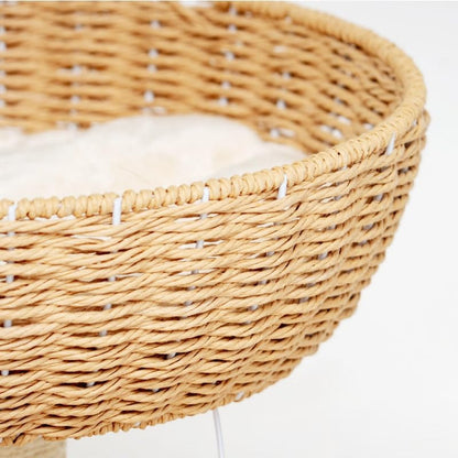Modern Wood Cat Tree for Large Cats,Luxury Rattan Oak Solid Cat Trees Towers，3 Weaving Cat Nests & Washable Cushions, Sisal Scratching Posts,Cat Condo for Indoor Cats, Varnish, Easy Clean (Large-O1) - size: Large-O1