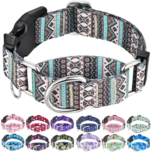 Martingale Dog Collar with Buckle Tribal Design Adjustable Escape Proof Pet Collars (Aztec, Large) - color: Aztec, size: Large