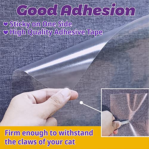 Anti-Cat Scratch Furniture Protector-12-Pack –Single-Sided, Heavy-Duty Self-Adhesive Tape, No-Residue for Couch, Doors & Walls - with 52 Twist Pins - size: 12p + 52 Pins