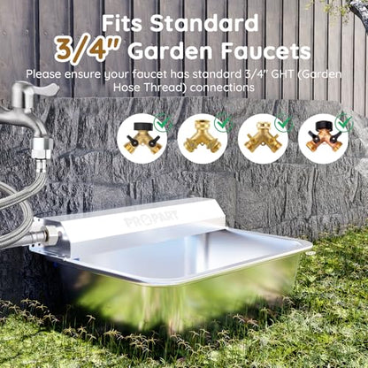 2 Gallon Automatic Dog Water Dispenser, Stainless Steel Water Bowl for Pets & Livestock, Large Auto Fill Waterer Feeder, No Electricity, Fit 3/4" GHT Faucet, Anti-Tip Design