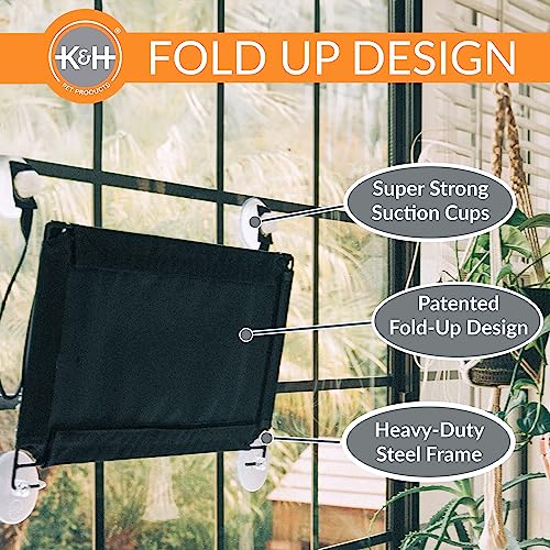K&H Pet Products EZ Mount Cat Window Perch for Large Cats, Sturdy Kitty Sill Window Hammock Bed, Steel Frame, Sturdy Suction Cups, Washable Shelf Cover, Foldable - Fits 27"W X 23"H Glass Spaces - style: No Bolster