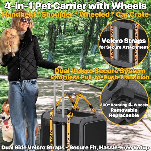 PAWZIDEA Expandable Large Pet Carrier with Wheels, 24x16x16 in Rolling Cat Carrier for 2–4 Cats up 55lb, Soft-Sided Collapsible Small Medium Dog Crate for Car Travel, Telescopic Handle, Storage Pocket - color: Mid-Hemp Gray-Wheels-XL
