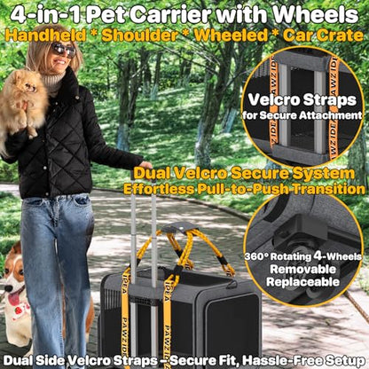 PAWZIDEA Expandable Large Pet Carrier with Wheels, 24x16x16 in Rolling Cat Carrier for 2–4 Cats up 55lb, Soft-Sided Collapsible Small Medium Dog Crate for Car Travel, Telescopic Handle, Storage Pocket - color: Mid-Hemp Gray-Wheels-XL