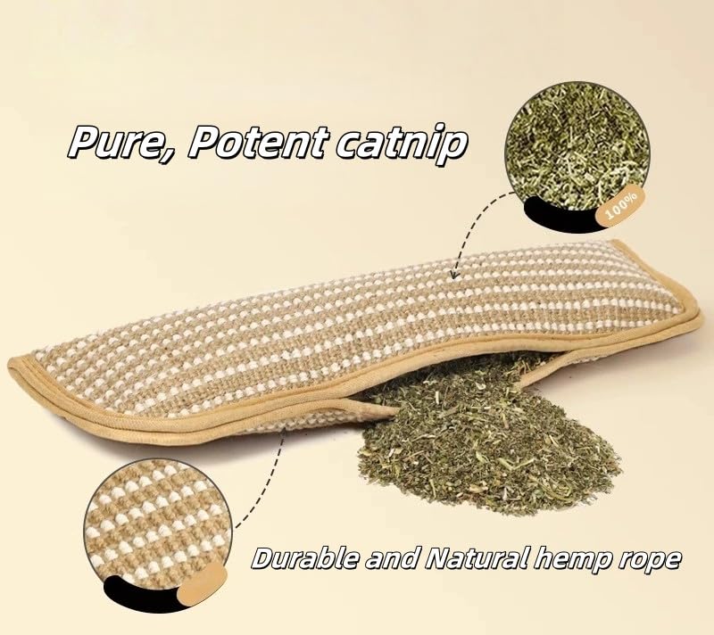 Premium Catnip-Infused Pillow: Dual Hemp Rope Cat Chew Toys for Teething, Play & Stress Relief (2-Pack)