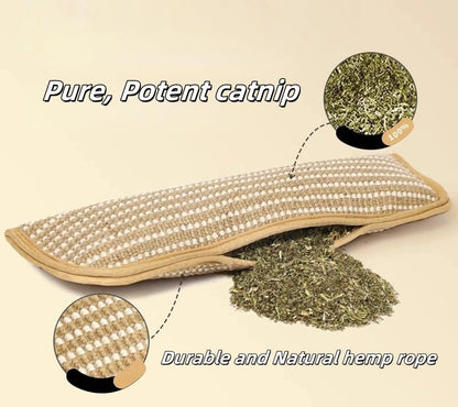 Premium Catnip-Infused Pillow: Dual Hemp Rope Cat Chew Toys for Teething, Play & Stress Relief (2-Pack)