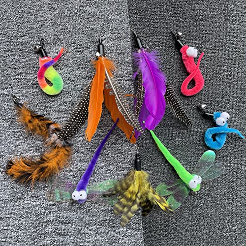 Cat Toy Wand with Pole, 9PCS Feather Refills Interactive Fishing Pole Teaser Rod Toy for Indoor Cats Kittens (9Pcs B) - color: 9Pcs B
