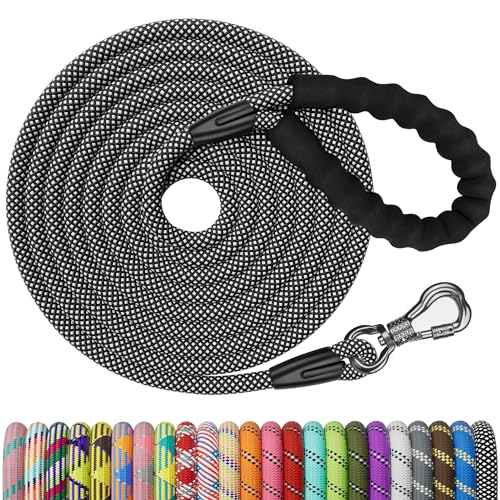 NTR 30FT Puppy Leash, Nylon Rope Long Dog Leash with Swivel Lockable Hook and Comfortable Padded Handle, Dog Line Tether for Small Medium Large Dogs Training, Playing, Camping, or Backyard - color: Black, size: 30ft*1/3"