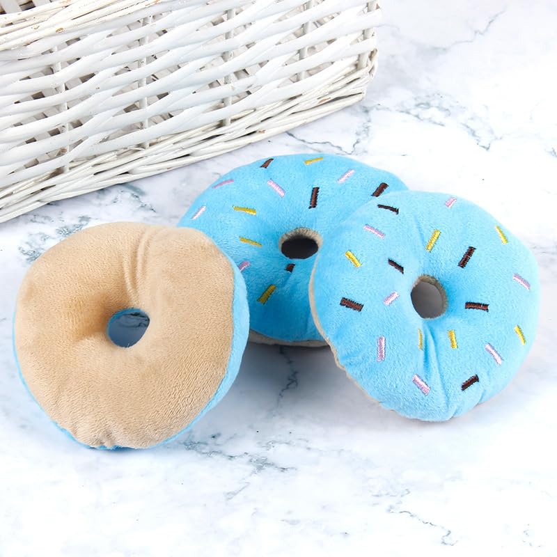 Blue Donut Shape Plush Pet Toy,Lovely Donut Shaped Funny Food Toy Squeaking Sound Toy for Pet Chew Toy Squeaky Plush Dog Toy Blueberry Chew Guard Technology Dog Squeak Toys