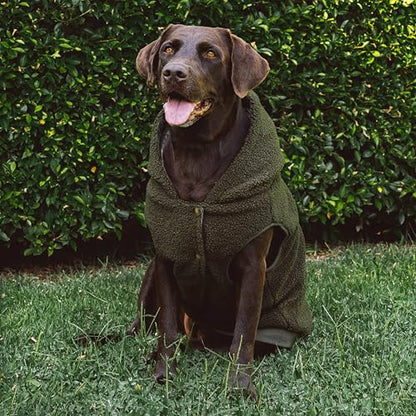 Tuff Pupper Fleece Dog Hoodie Sweater | Teddy Sherpa Outer & Soft Polar Fleece Lining | Adjustable Fit Winter Coat with Hood, Leash Hole, Ribbed Cuffs | For Small Medium Large XL XXL Dogs (Olive, XXL) - color: Olive, size: 80-115 lbs (XX-Large)