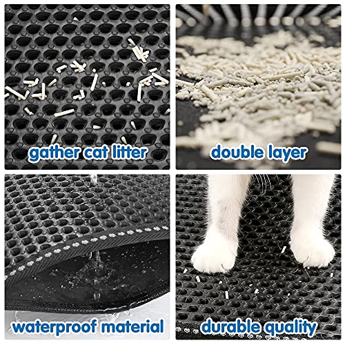 Cat Litter Mat, Kitty Litter Trapping Mat, Double Layer Mats with MiLi Shape Scratching design, Urine Waterproof, Easy Clean, Scatter Control 21'' x 14'' (Black) (JYD-MSD-22)