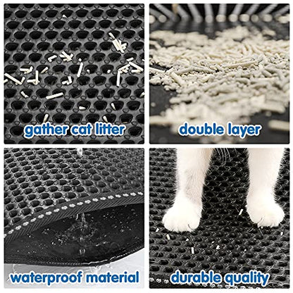Cat Litter Mat, Kitty Litter Trapping Mat, Double Layer Mats with MiLi Shape Scratching design, Urine Waterproof, Easy Clean, Scatter Control 21'' x 14'' (Black) (JYD-MSD-22)