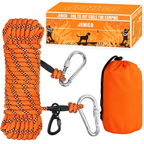 Dog Tie Out Cable for Camping - 50ft/70ft/100ft Portable Reflective Overhead Trolley System for Dogs up to 300lbs - Dog Lead for Yard Camping | Parks | Outdoor Events - color: Orange, size: 100FT