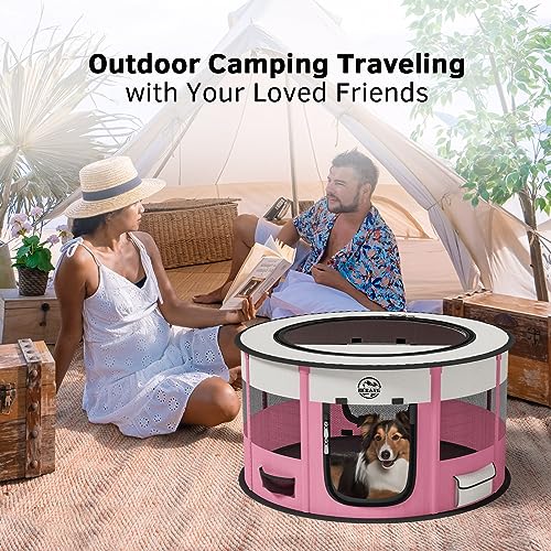 Dog Playpen Puppy Play Pen Indoors Pet Crate Small Dog Cage Portable Foldable Cat Kennel for Kitten Hamster Rabbit Bunny Guinea Pig with Collapsible Food Bowl Carrying Case - color: Pink, style: L