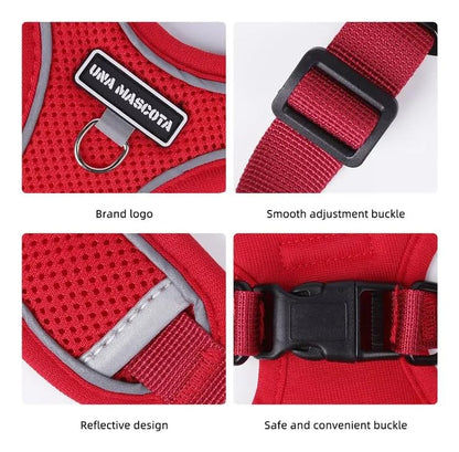 Dog Harness and Leash Set, Adjustable Triangle, Reflective Adjustable Puppy Vest, No Pull Soft Mesh Harness for Small, Medium Dogs, Cats (Red, M) - color: Red, size: M