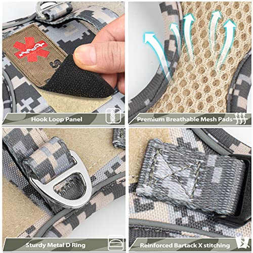 XS Dog Harness Tactical Style, No Pull Military Service Dog Vest with Vertical Handle, Outdoor Training Small Puppy Vest Chihuahua Harness (Camo Grey, XS) - color: Camo Grey