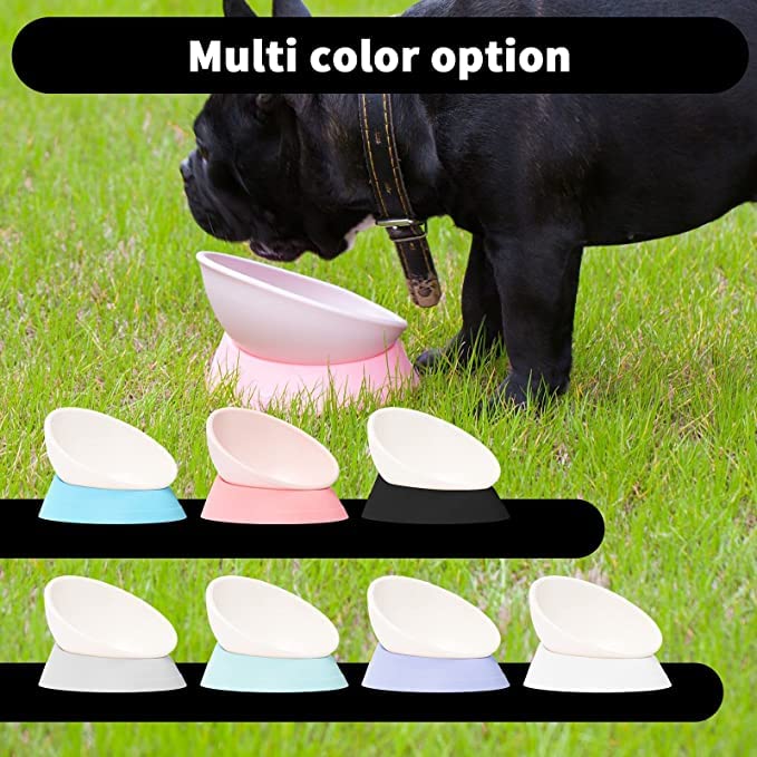 Bulldog Bowl Anti-Slip Dog Cat Dish Detachable Rubber Dog Bowl Pet Sterile Tilted Pet Feeder Slope Base (Grey-2 Cup) - color: Grey, size: 2 Cup ( Small/Medium Dog )