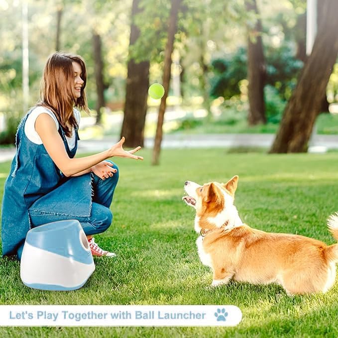 MEKAPLE Automatic Dog Ball Launcher, Dog Ball Thrower Machine with 10-30Ft 3 Launching Distance, Interactive Toys for Small Dogs Indoor & Outdoor with 15 Mini Tennis Balls (2 inch) -Blue - color: Blue