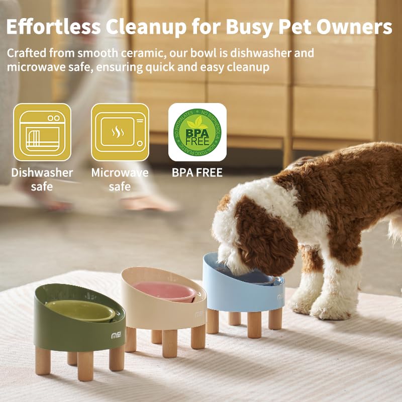Ceramic Elevated Cat Bowls, Adjustable Raised Double Bowls Set, Pet Bowl with Anti Slip Rubber Pad, Leak-Proof, Stress Neck Free Food & Water Bowls for Small Dogs Geen - color: SR-Green 2 sets