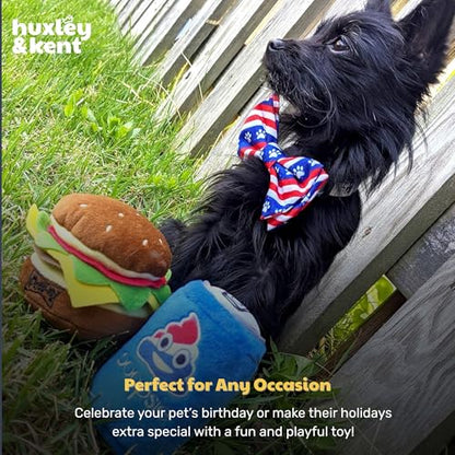 Huxley & Kent Funny Dog Toy w/Squeaker – Power Plush Squeaky Dog Toys for Small, Medium & Large Dogs – Soft Stuffed Animal for Indoor Play & Fetch - Hamburger, Small - size: Small, style: Hamburger