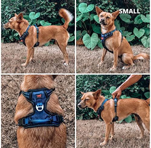 Tuff Pupper No Pull Easy Walk Dog Harness | Heavy Duty Pet Vest | Front & Back Leash Clips | Strong Safety Handle | Reflective Anti Pull Vest | Comfortable Padded Escape Proof Harness (Small, Blue) - color: Midnight Blue, size: Small (Neck: 10-17" , Chest
