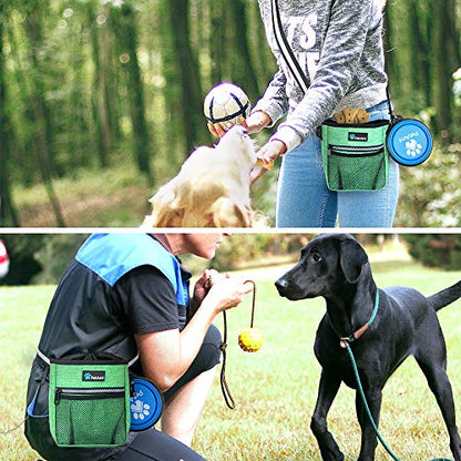 PetAmi Dog Treat Pouch, Pet Treat Pouch for Training, Dog Walking Bag Holder for Kibbles, Pet Food Toy, Dog Trainer Essentials Supplies, Poop Bag Dispenser, 3 Ways to Wear (Green) - color: Heather Green