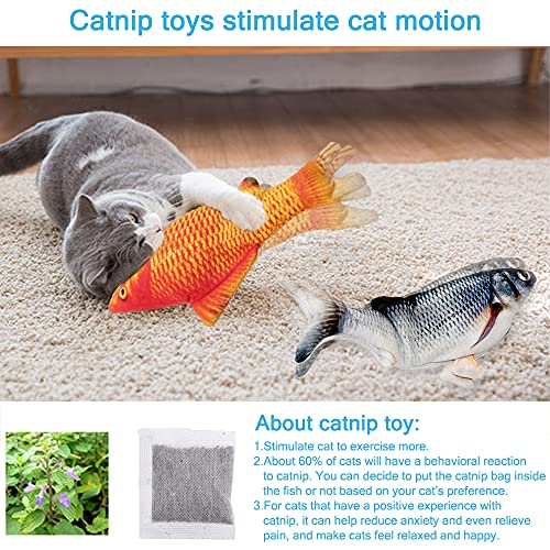 Cat Toys Interactive Flopping Fish with Catnip, 2Pack Interactive Cat Toys for Indoor Cats, 11" Electric Moving Kitten Kicker Toy, Automatic Floppy Fish Bored Kitty Enrichment Products - color: Crusion+Redfish