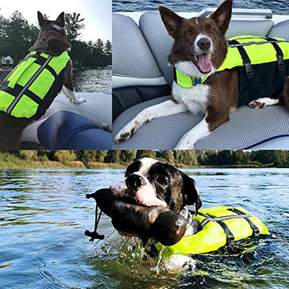 Dog Life Jacket for Small to Large Dogs, Reflective Dog Swimming Vest with D-Ring Leash, High Flotation Pet Swimsuit for Boating Swimming, Fluorescent Green S - size: Small