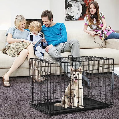 Dog Crates for Large Dogs Outdoor Indoor, Dog Cage Kennel Foldable Metal Wire Dog Crate with Leak-Proof Tray and Handle Double Door, Animal Pet Cage, 42 Inch - size: 42 INCH