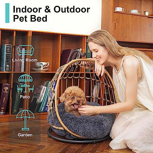SWITTE Cat Hammock Chair Bed - Removable & Washable Cushion, Hanging Rattan Swing for Indoor Outdoor Cats & Small Dogs, Adjustable Pet Swinging Hammock with 3 Modes - Dark Grey - color: Dark Grey