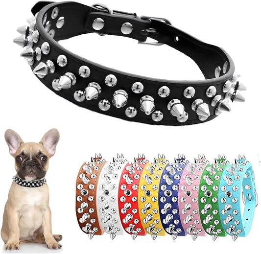 Spiked Dog Collar, Mushrooms Rivet Spike Anti-Bite Studded Protective Pet Neck Pu Leather Puppy Collars for XS Small Medium Large Boy Dogs Male Cats Goat (Black, S) - color: Black, size: S