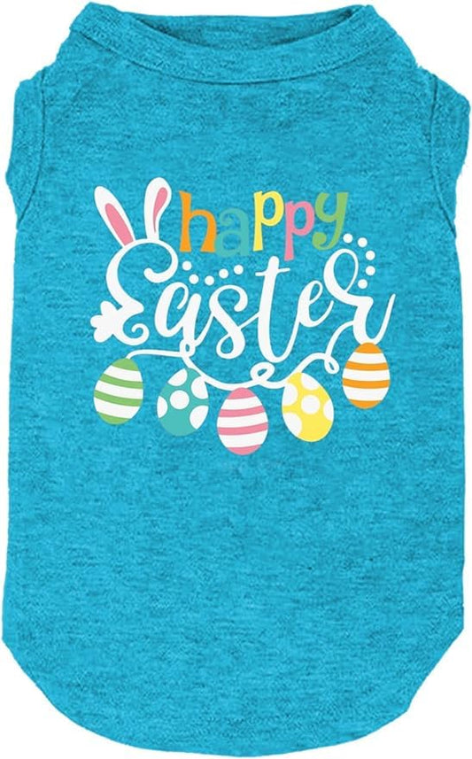 Happy Easter Shirts for Dog Funny Print Vest for Small Medium Large Dogs Soft and Light-Weight T Shirts Gift for Puppy(EA-Blue, X-Small) - color: EA-Blue, size: X-Small