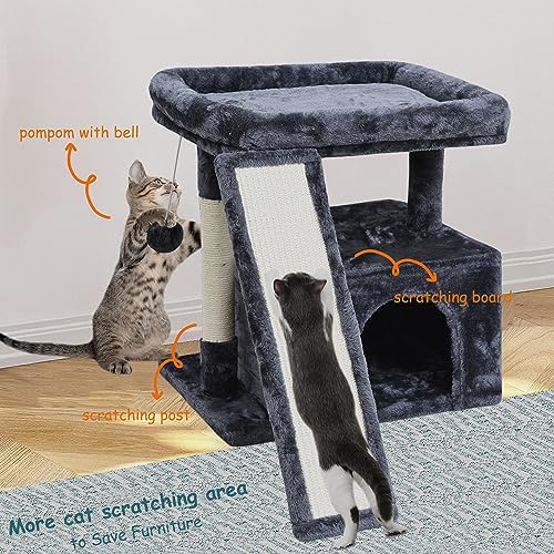 Small Cat Tree Tower for Indoor Use – Stable Condo with Scratching Post, Perch, Board, and Hideout for Kittens(Smoky Grey) - color: Smoky Grey