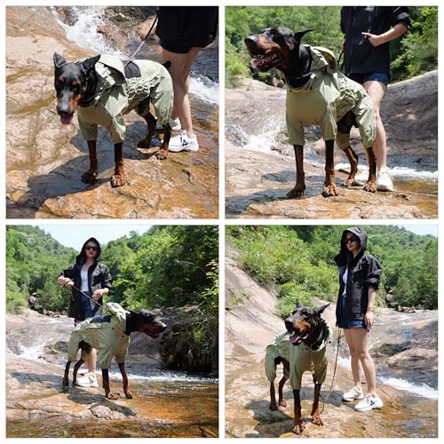 LOVELONGLONG Waterproof Dog Raincoat with Removable Hood – Outdoor Full Body Dog Jacket, Windproof Snowproof Shell Suit – All Season Pet Rain Gear Sage Green XXS - color: Sage Green, size: XXS (Back 9")