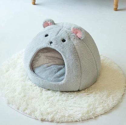 Cozy Mouse Ear Pet Cave Bed Ultra-Soft Gray Plush cave Bed, Cat Cave Beds Cat House Cat Tent with Removable Washable Cushioned Pillow, Cat Beds&Dog Beds,Perfect for Small & Medium Pets(Big) - size: Big