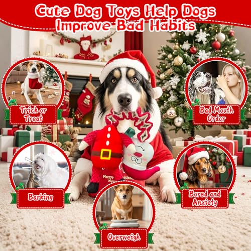 Christmas Large Interactive Dog Toys: Squeaky Plush Stuffed Dog Toy for Large Dogs - Big Chew Santa Dogs Toys for Puppy Small Medium Large Breeds - color: Dark Red