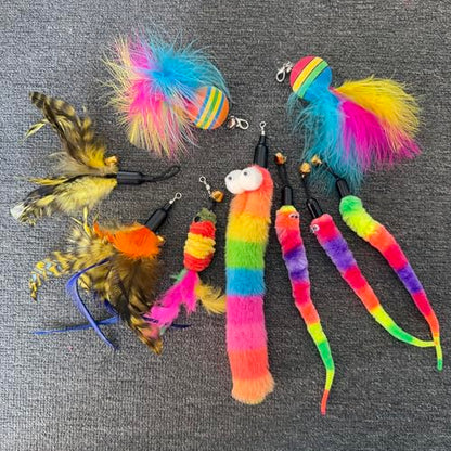 Interactive Cat Wand Toy Complete Set with Pole and 9 Feather Refills Teaser Toy for Indoor Cats Play & Exercise (9 Pcs C) - color: 9 Pcs C