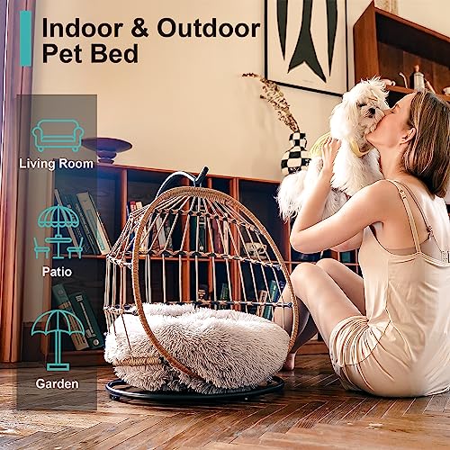 SWITTE Cat Hammock Chair Bed - Removable & Washable Cushion, Hanging Rattan Swing for Indoor Outdoor Cats & Small Dogs, Adjustable Pet Swinging Hammock with 3 Modes - Light Grey - color: Light Grey