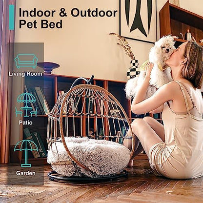 SWITTE Cat Hammock Chair Bed - Removable & Washable Cushion, Hanging Rattan Swing for Indoor Outdoor Cats & Small Dogs, Adjustable Pet Swinging Hammock with 3 Modes - Light Grey - color: Light Grey