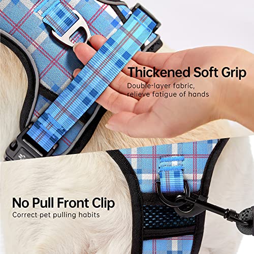 No Pull Dog Harness with Leash, Reflective No Choke Pet Vest Harness,Adjustable Soft Padded Dog Harness with Easy Control Handle for Small Dogs(Checkered Blue,Small) - color: Checkered Blue, size: 【S】neck 11-15" chest 15-21"