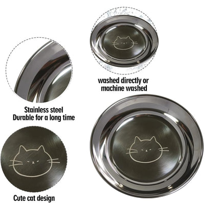 Stainless Steel Cat Bowls Food Dishes for Indoor Cats Cats Shallow Whisker Friendly 6.4Inches Cat Food Water Dishes Bowls Whisker Fatigue Relief Dishwasher Safe 2Pcs