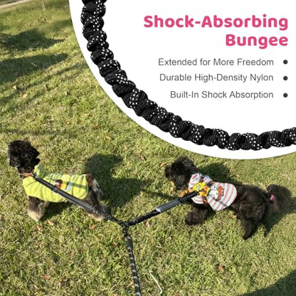 Double Dog Leash - No Tangle Splitter for Two Dogs, Coupler with Adjustable Long Lead Rope, Dual Control Handles, Retractable No Pull Bungee, Walk Train Small Medium Large 2 Pets (Fuchsia) - color: Fuchsia