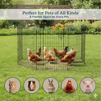 Dog Playpen - Foldable Metal Exercise Puppy Play Pen with 8 24x30in Panels - Indoor/Outdoor Pen with Door for Dogs, Cats or Small Animals by PETMAKER - size: 24" X 30"
