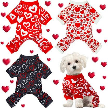 Weewooday 3 Piece Valentine's Day Dog Pajamas Dog Bodysuit & Jumpsuit Set, Heart Pattern Puppy Clothes for Puppy & Cat(S(fit 3.3-5.5lbs)) - size: S(fit 3.3-5.5lbs)