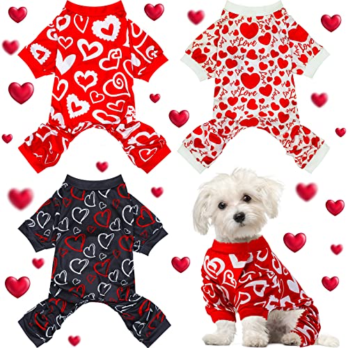 Weewooday 3 Piece Valentine's Day Dog Pajamas Dog Bodysuit & Jumpsuit Set, Heart Pattern Puppy Clothes for Puppy & Cat(S(fit 3.3-5.5lbs)) - size: S(fit 3.3-5.5lbs)