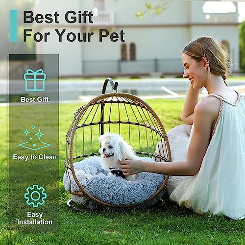 SWITTE Cat Hammock Chair Bed - Removable & Washable Cushion, Hanging Rattan Swing for Indoor Outdoor Cats & Small Dogs, Adjustable Pet Swinging Hammock with 3 Modes - Light Grey - color: Light Grey
