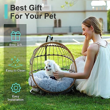 SWITTE Cat Hammock Chair Bed - Removable & Washable Cushion, Hanging Rattan Swing for Indoor Outdoor Cats & Small Dogs, Adjustable Pet Swinging Hammock with 3 Modes - Light Grey - color: Light Grey