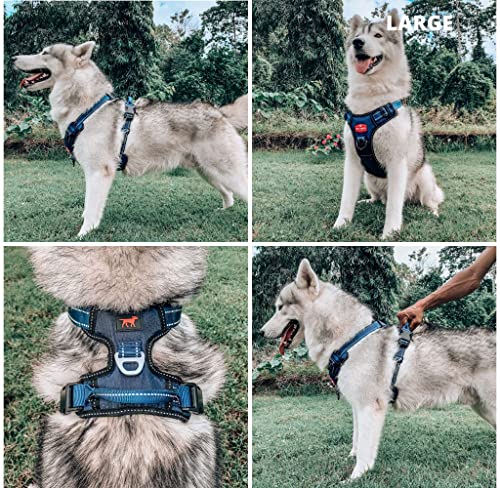 Tuff Pupper No Pull Easy Walk Dog Harness | Heavy Duty Pet Vest | Front & Back Leash Clips | Strong Safety Handle | Reflective Anti Pull Vest | Comfortable Padded Escape Proof Harness (Large, Blue) - color: Midnight Blue, size: Large (Neck: 18-26" , Chest
