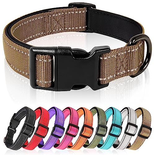 HEELE Dog Collar, Reflective Dog Collar, Soft Neoprene Padded Breathable Nylon Pet Collar Adjustable for Small Dogs Puppy, Khaki, XS(7.87-11.81") - color: Khaki, size: X-Small (7.87-11.81")